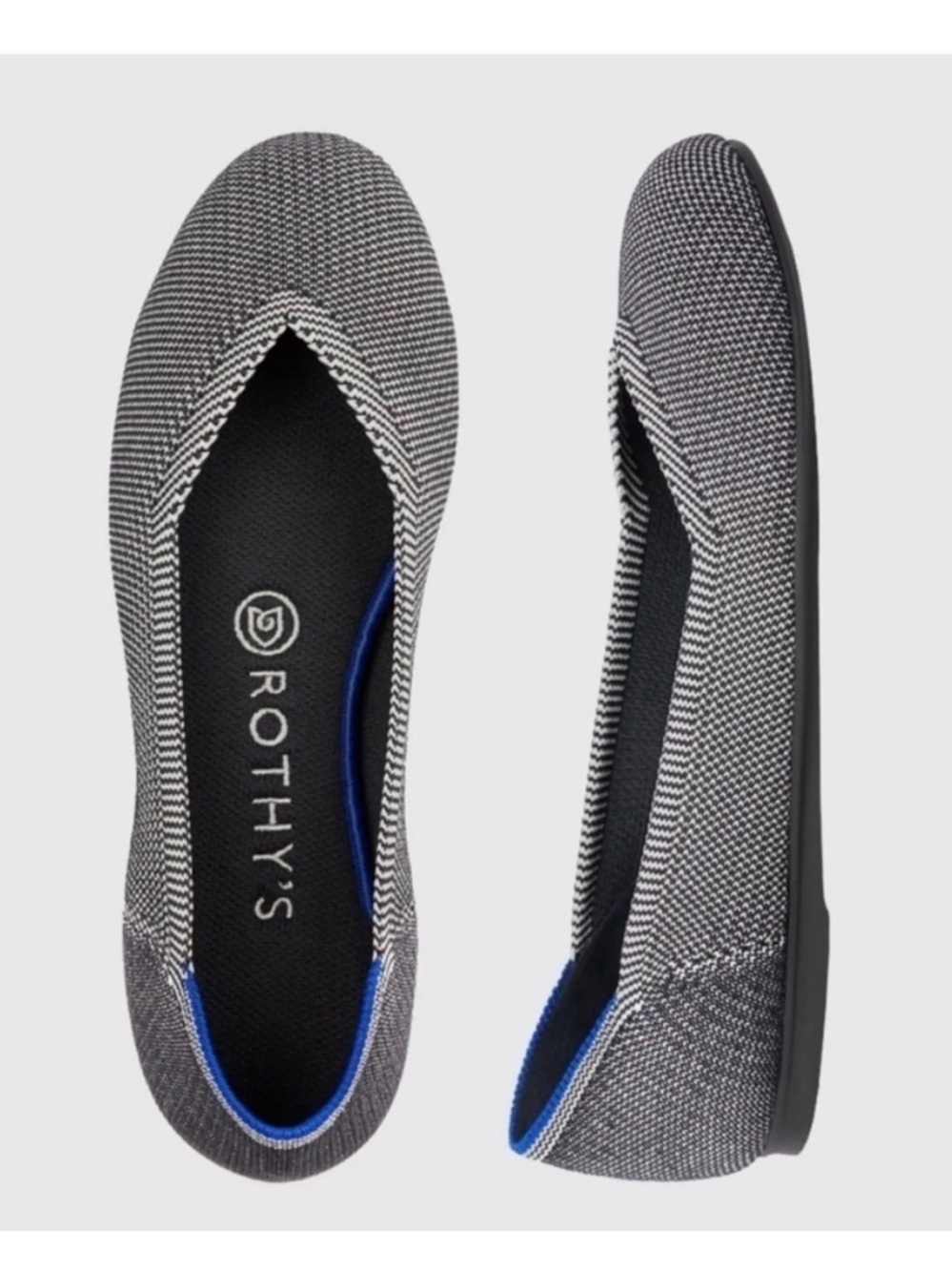 Rothys Black White Houndstooth The Daily Flat Sz 8.5 Washable Ballet Flats